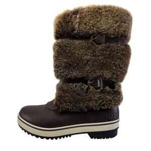 UGG "Lilyan" Brown Leather Shearling Mid Calf Snow Boots Womens Size 7